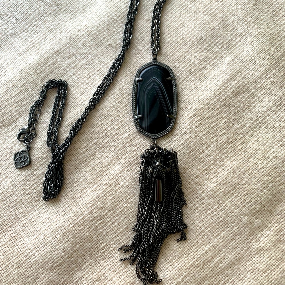 Kendra Scott Black Banded Agate in Gunmetal! Rare!
